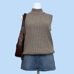 beige ribbed vintage 90s knit mock neck sleeveless knit top
